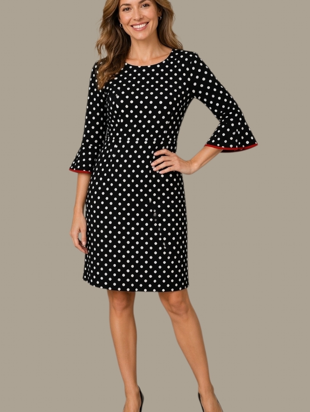 SHELBY & PALMER Retro Navy Polka Dot Rockabilly Dress with Red Accents